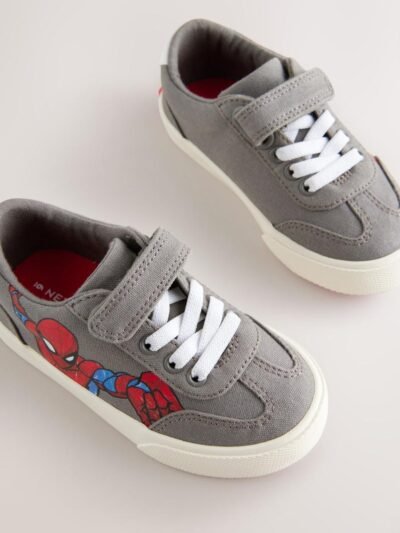 Grey Standard Fit (F) Spiderman Touch Fastening Elastic Lace Trainers