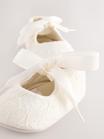 Cream Lace Baby Tie Front Occasion Shoes