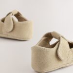 Stone Suede Leather Baby T-Bar Shoes