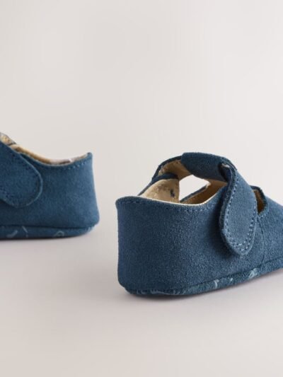 Navy Suede Leather Baby T-Bar Shoes