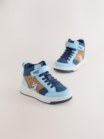 Navy Bluey Standard Fit (F) Touch Fastening Elastic Lace Hi Top Trainers