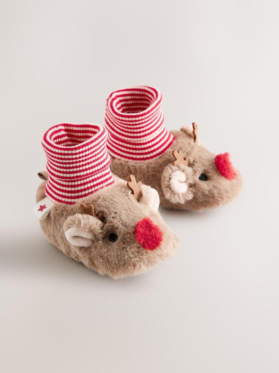 Brown Christmas Reindeer Baby Sock Top Boots