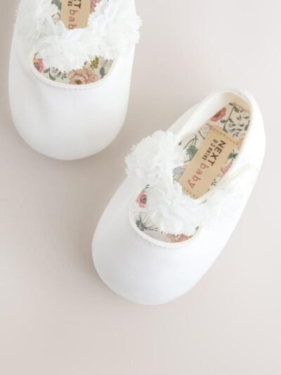 White Satin Baby Corsage Shoes