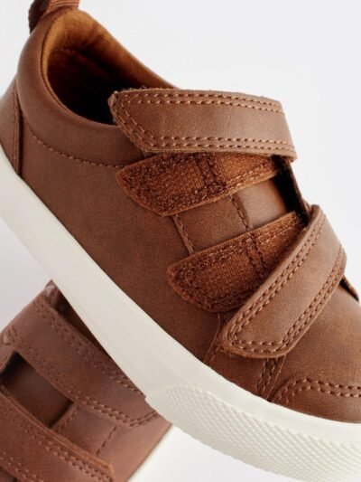 Tan Brown Wide Fit (G) Two Strap Touch Fastening Trainers