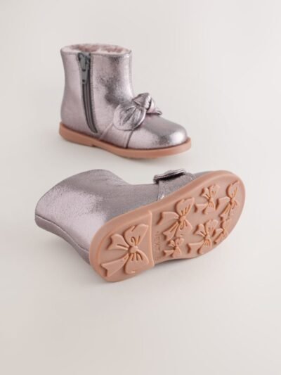 Pewter Grey Metallic Bow Boots