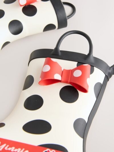 Black/White/Red Minnie Mouse Handle Wellies