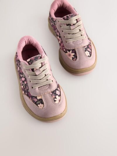 Pink Floral Lace Up Retro Trainers