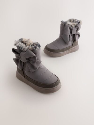 Grey Water Repellent Quilted Bow Boots