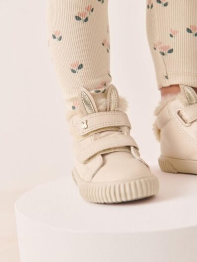 Bone White Bunny Standard Fit (F) Touch Fasten Strap High Top Trainers