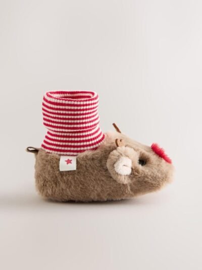 Brown Christmas Reindeer Baby Sock Top Boots
