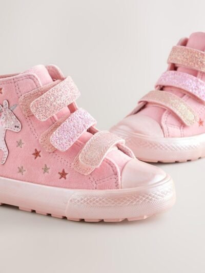 Pink Unicorn Touch Fastening High Top Trainers