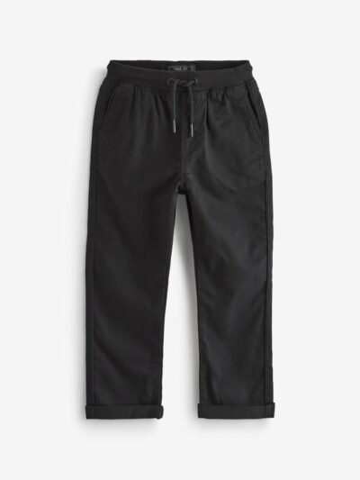 Black Regular Fit Rib Waist Pull-On Trousers