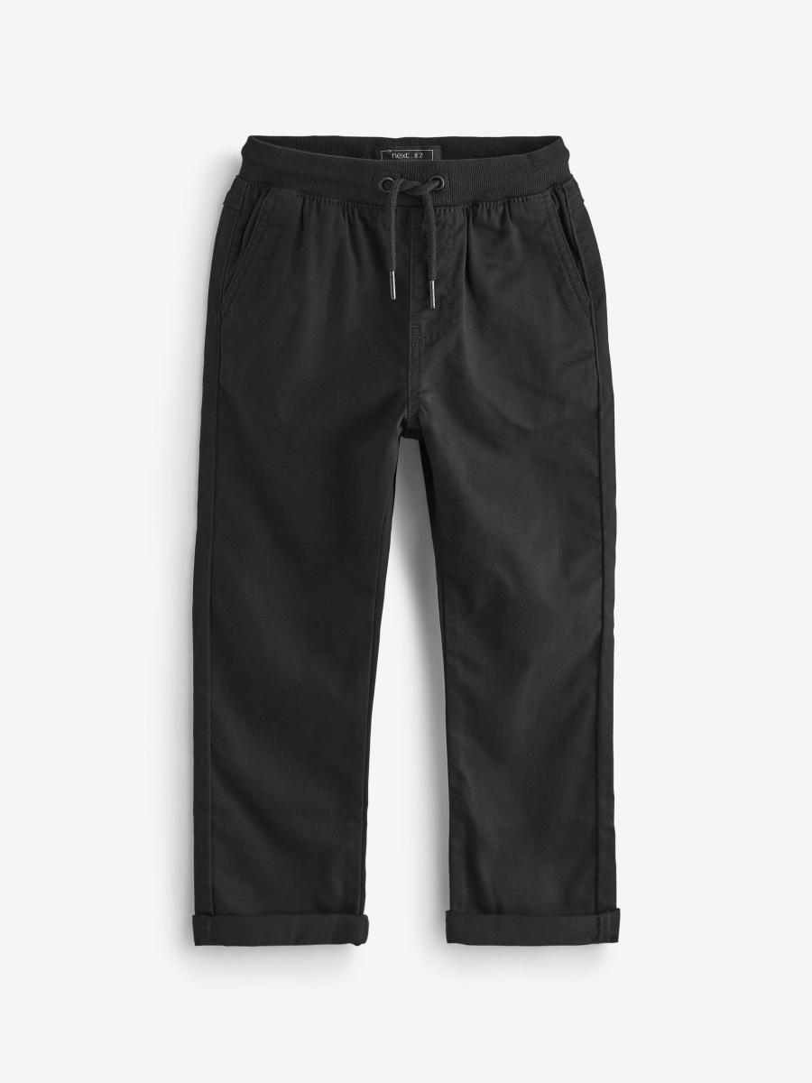 Black Regular Fit Rib Waist Pull-On Trousers