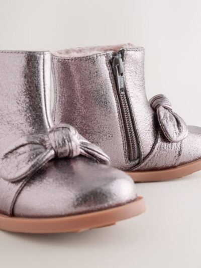 Pewter Grey Metallic Bow Boots