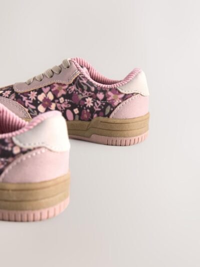 Pink Floral Lace Up Retro Trainers