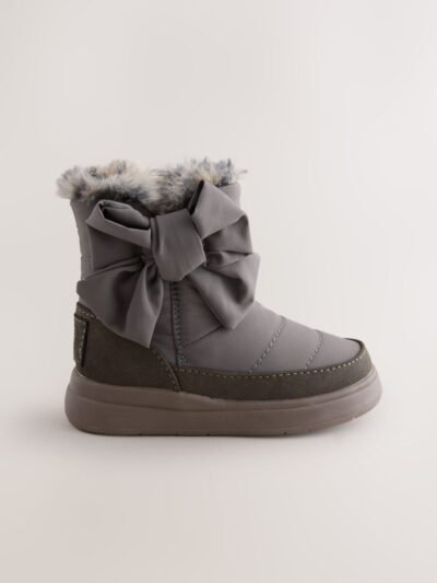 Grey Water Repellent Quilted Bow Boots