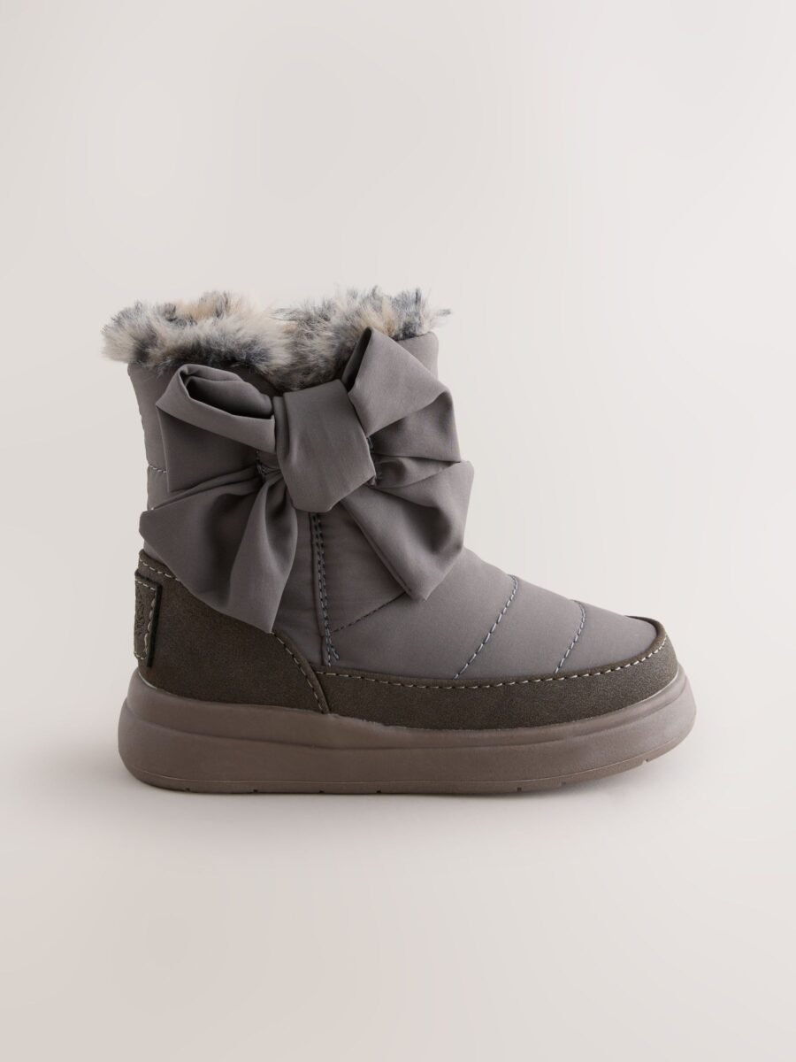 Grey Water Repellent Quilted Bow Boots