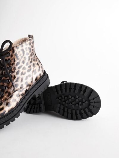 Brown Animal Print Wide Fit (G) Warm Lined Lace-Up Ankle Boots