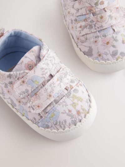 Pink Floral Touch Fasten Baby Trainers