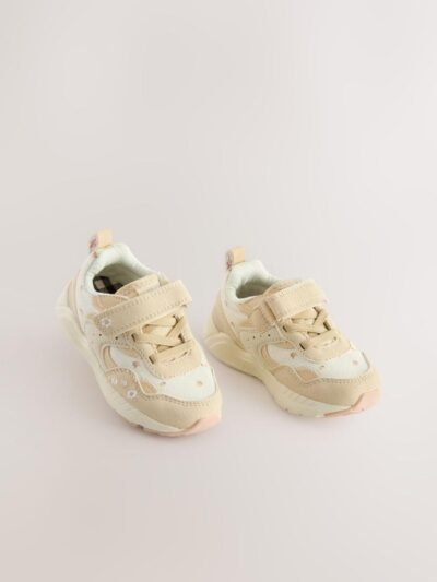 Neutral Embroidered Floral Standard Fit (F) Elastic Lace Touch Fasten Trainers