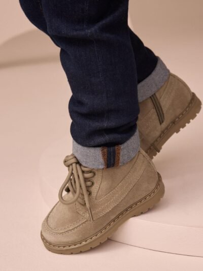 Neutral Suede Lace-Up Boots