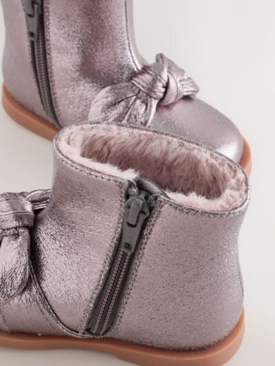 Pewter Grey Metallic Bow Boots