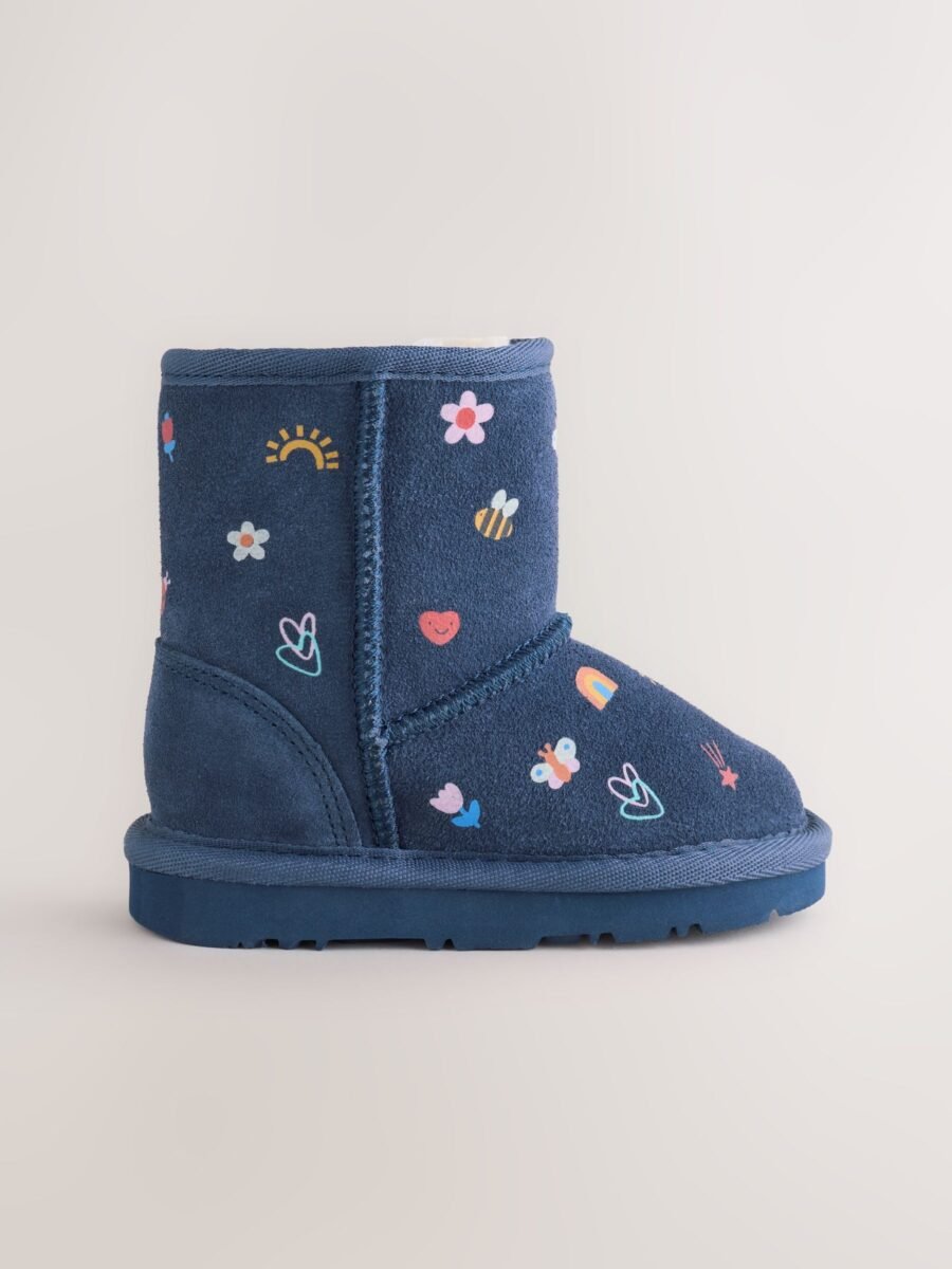 Navy Blue Water Repellent Tall Suede Pull On Boots