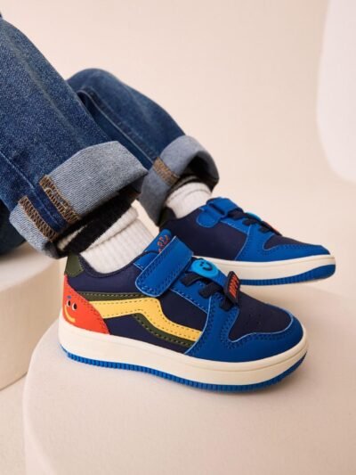 Navy Blue Touch Fastening Elastic Lace Trainers