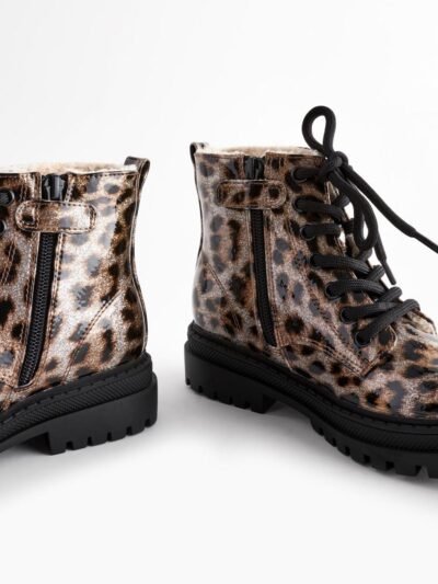 Brown Animal Print Wide Fit (G) Warm Lined Lace-Up Ankle Boots