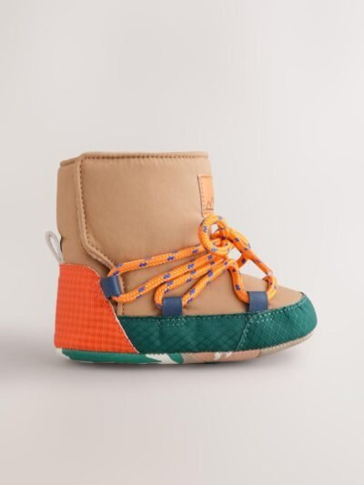 Neutral Colour Block Baby Quilted Snow Boots