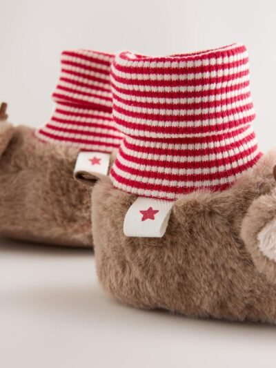 Brown Christmas Reindeer Baby Sock Top Boots