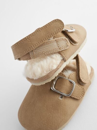 Neutral Faux Fur Lined Baby Clogs