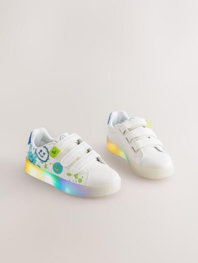 White Happy Face Light Up Touch Fastening Trainers