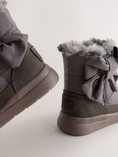 Grey Water Repellent Quilted Bow Boots
