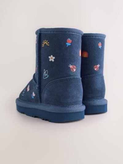 Navy Blue Water Repellent Tall Suede Pull On Boots