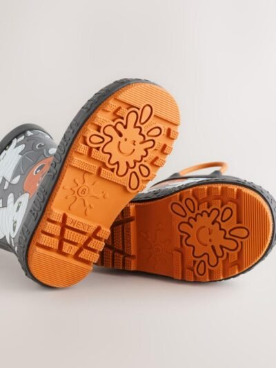 Black/Orange Halloween Handle Pull On Wellies