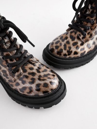 Brown Animal Print Wide Fit (G) Warm Lined Lace-Up Ankle Boots