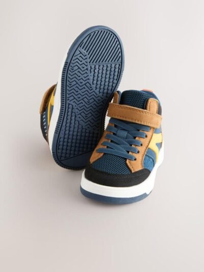 Navy/Tan Colourblock Touch Fastening Elastic Lace Hi Top Trainers