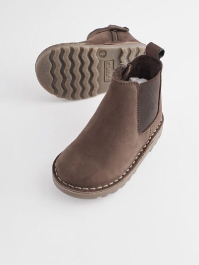 Chocolate Brown Standard Fit (F) Warm Lined Leather Chelsea Boots