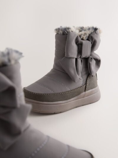 Grey Water Repellent Quilted Bow Boots