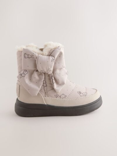 Neutral Bunny Water Repellent Quilted Bow Boots