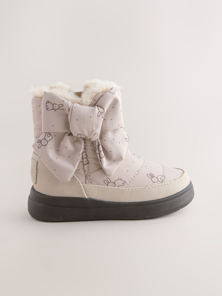 Neutral Bunny Water Repellent Quilted Bow Boots