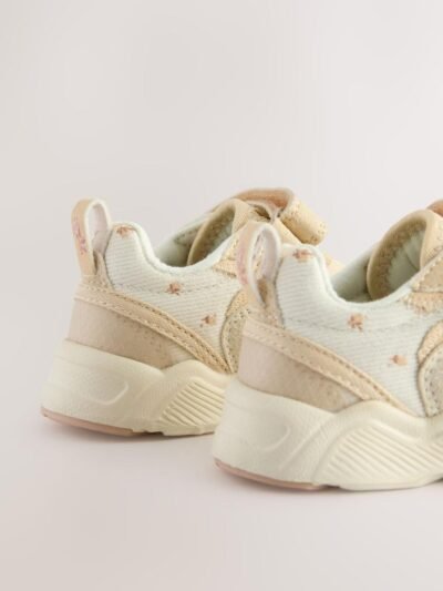 Neutral Embroidered Floral Standard Fit (F) Elastic Lace Touch Fasten Trainers