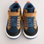 Navy/Tan Colourblock Touch Fastening Elastic Lace Hi Top Trainers