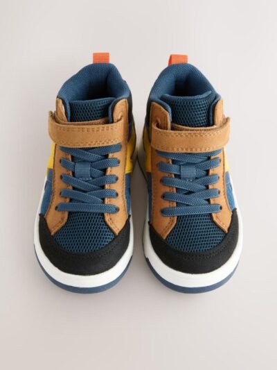 Navy/Tan Colourblock Touch Fastening Elastic Lace Hi Top Trainers