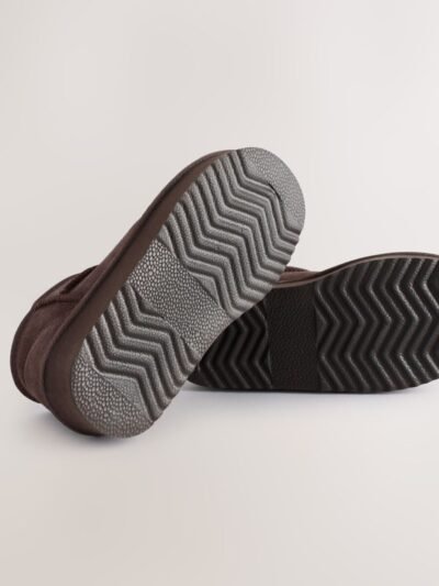 Chocolate Brown Standard Fit (F) Flatform Mini Warm Lined Water Repellent Suede Pull-On Boots