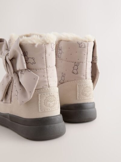 Neutral Bunny Water Repellent Quilted Bow Boots