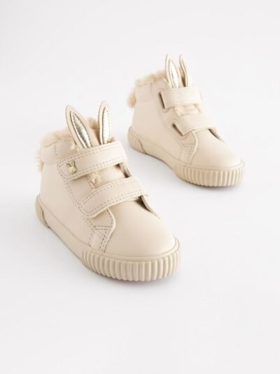 Bone White Bunny Standard Fit (F) Touch Fasten Strap High Top Trainers