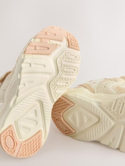 Neutral Embroidered Floral Standard Fit (F) Elastic Lace Touch Fasten Trainers