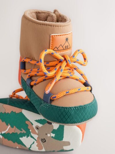 Neutral Colour Block Baby Quilted Snow Boots